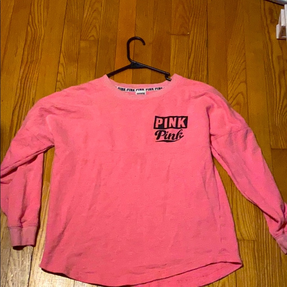 a pink shirt